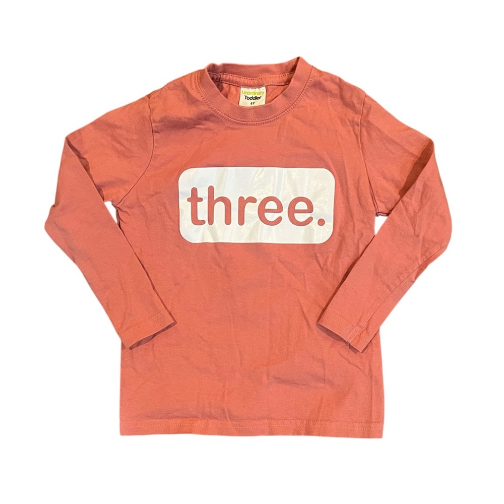 Three Year Old Birthday Shirt, Long Sleeved Mauve Size 4T